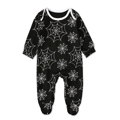 Children's European and American-style Halloween boys' spider-web print long-sleeved onesie romper outfit kids' clothing Instagram style