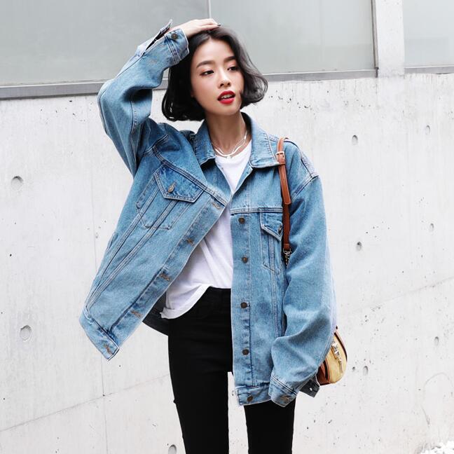 2020 Autumn and Winter New Korean Long-sleeved Denim Jacket Women's Short bf Style Loose Jacket All-match Top Large Size 2020 Autumn and Winter New Korean Long-sleeved Denim Jacket Women's Short bf Style Loose Jacket All-match Top Large Size