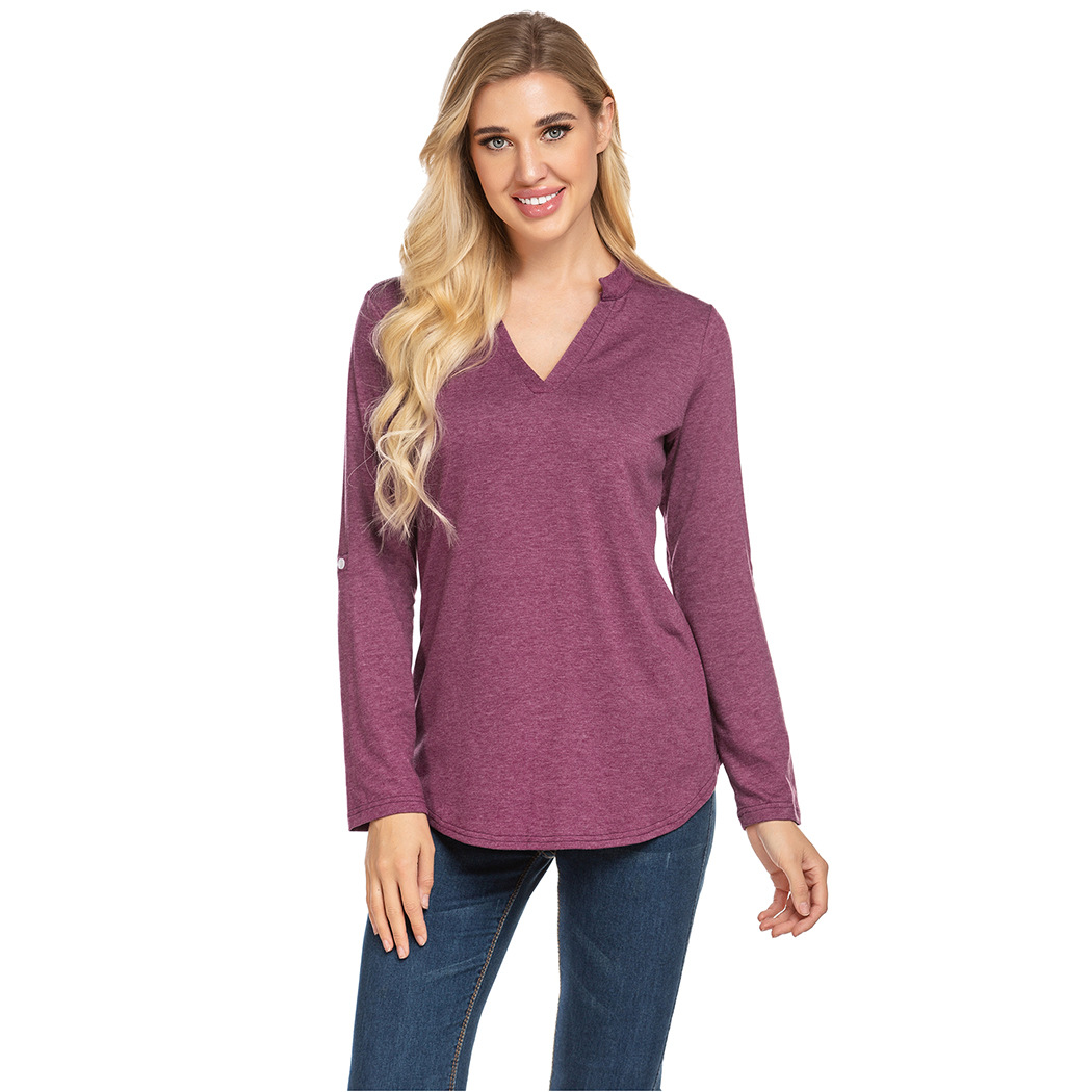 亚马逊ebay独立站热卖彩棉T恤欧美加色新款长袖基础打底t恤衫女