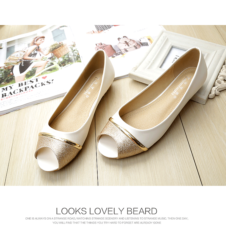 Giày bệt nữ mũi cá peep-toe đế chống trơn, kiểu Hàn, gót thấp 1–3 cm — Màu trắng, Màu đen, Vàng địa phương chi tiết 21