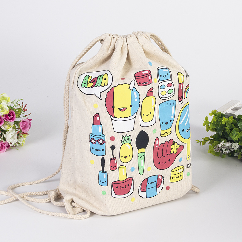 厂家批发定制广告宣传卡通图案印花双肩大容量帆布束口袋印logo