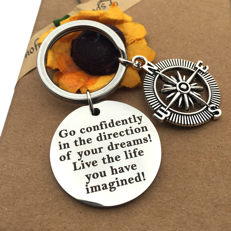 Graduation Occasion Stainless Steel Material Stainless Steel Keychains Graduation Gift Lettering Boat Anchor Compass Key Chain