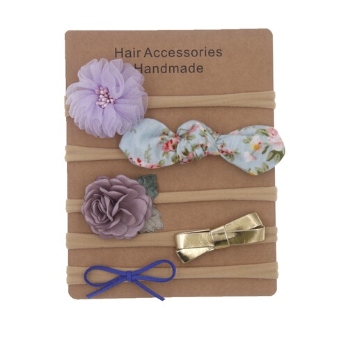 Fashion ins children's flower bow soft nylon headband hair accessories five-piece set baby headband card set