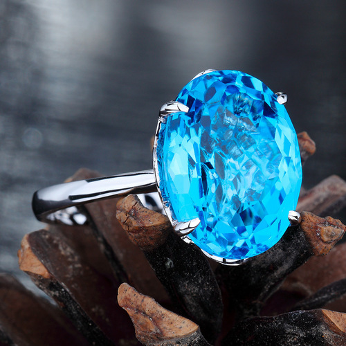Cross-border hot selling topaz sapphire ring, atmospheric sapphire diamond ring, fashionable dove egg crystal women's ring