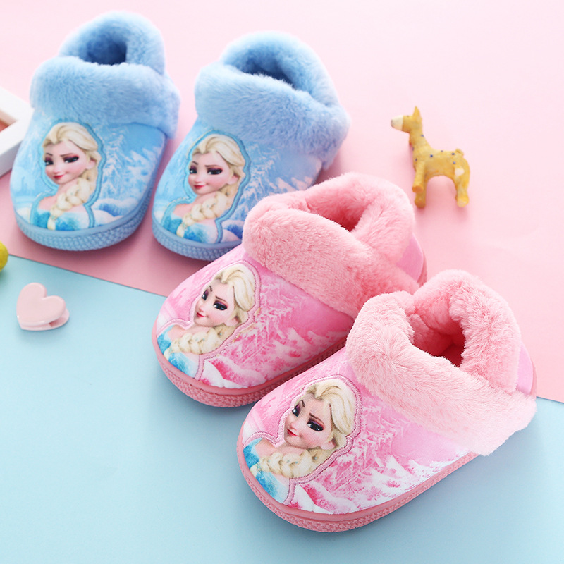 儿童棉拖鞋冰雪奇缘公主2019新款室内保暖家居1-3岁宝宝卡通拖鞋|ru
