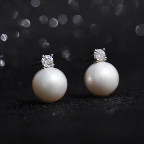 Tiffany niche design zircon pearl earrings women's 925 silver earrings simple temperament earrings dropshipping