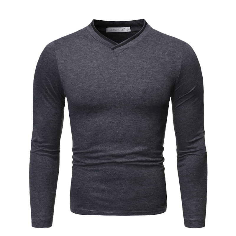 Autumn and winter new men's V-neck cylinder strip slim long sleeve T-shirt large thin casual bottom shirt foreign trade men's T-shirt