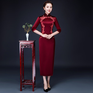 Traditional Chinese Dress Qipao Dresses for Women Season thickened long cheongsam wedding banquet Qipao skirt dress