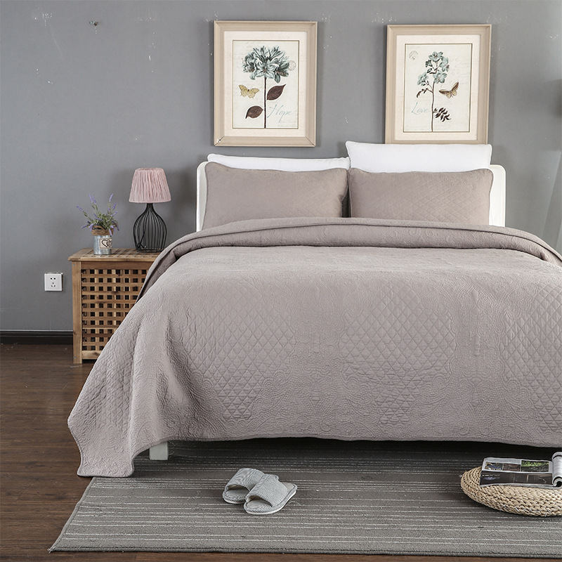 浦江厂家跨境纯棉绗缝三件套纯棉床盖欧美风空调棉被床上用品龙角|ms