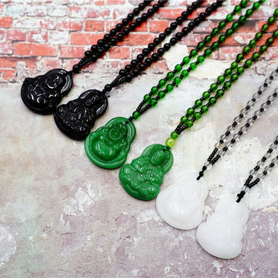 2pcs Ethnic style chalcedony Guanyin Buddha yoga meditation necklace unisex pendant pray necklace Buddhist pendant sweater chain gift