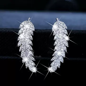 Korean fashion classic micro-set zircon leaf earrings female personality simple versatile earrings 925 silver needle earrings - ShopShipShake