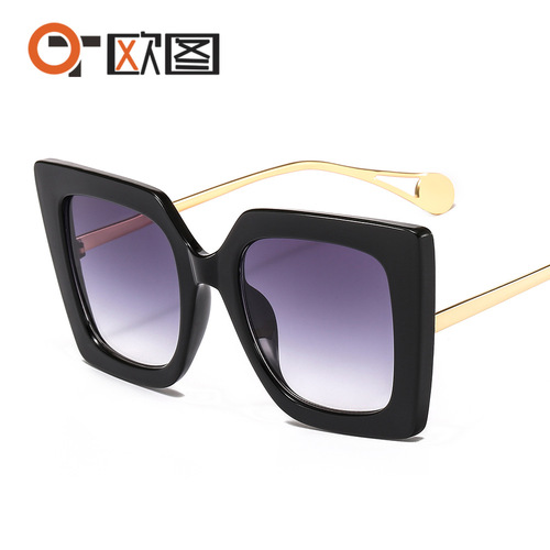 New Fashion Sunglasses 1916 European and American Style Large Square Sunglasses Cross-border Trendy Flat Glasses Wholesale