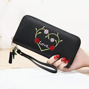 Wallet, long shoulder bag, chain with zipper, fashionable small clutch bag, with embroidery, European style