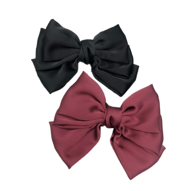 Source Wine Red Satin Bow Hairpin Three-layer Ribbon  Clip display picture 6