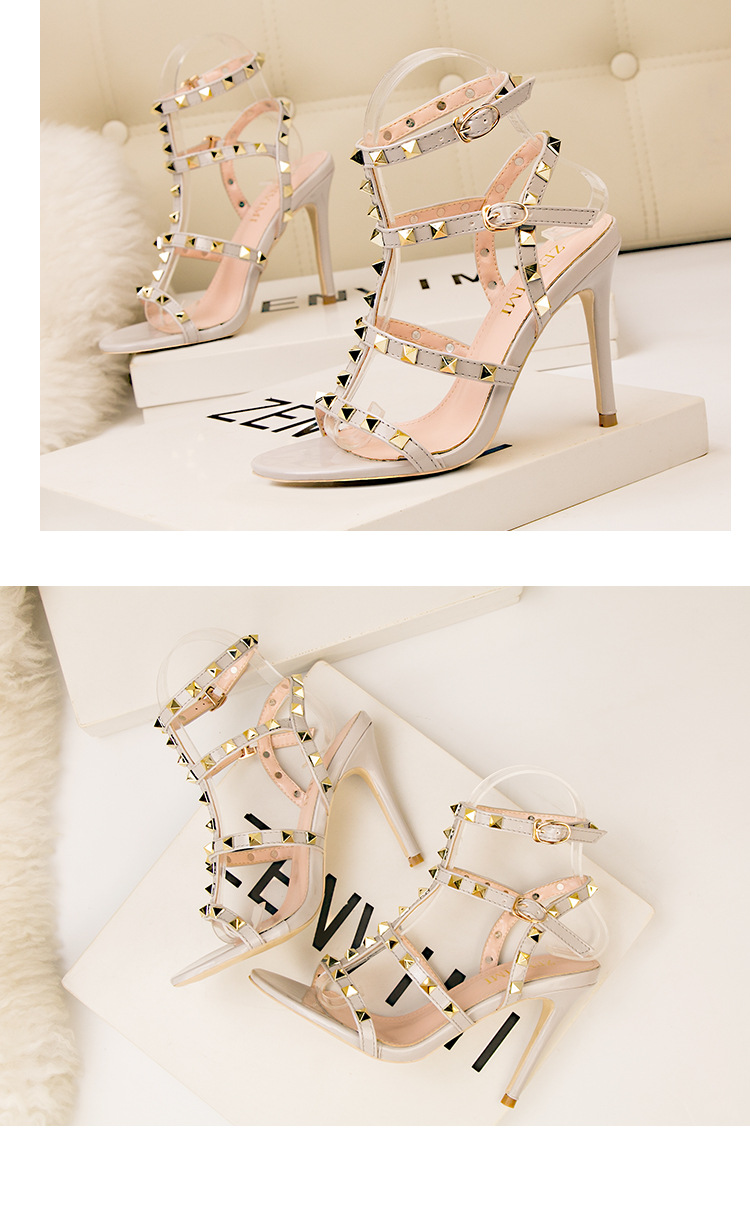 Buty damskie retro seksowne klub nocny wysokie obcasy lakierowana skóra metalowe nity seksowne klub nocny sandały buty rzymskie_voghion.com