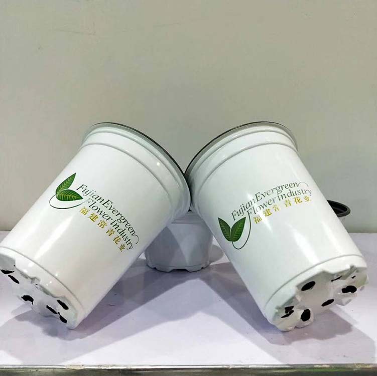 white two-color plastic flowerpot