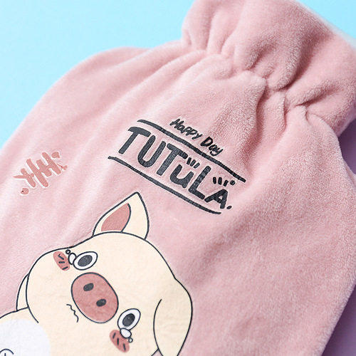 Cartoon velvet hot water bottle, thickened hand warmer, drawstring warm water bag, hot water bottle, hot water warmer, PVC water filling bag
