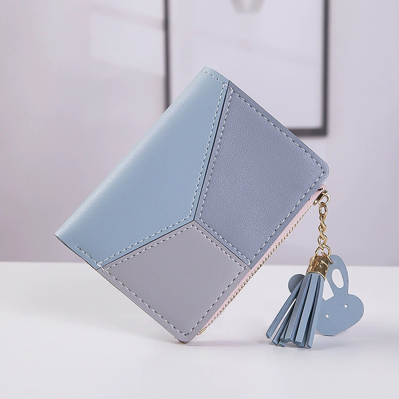 Short zipper wallet, Korean style, universal card holder, compact 12.4×9.6×2.1 cm