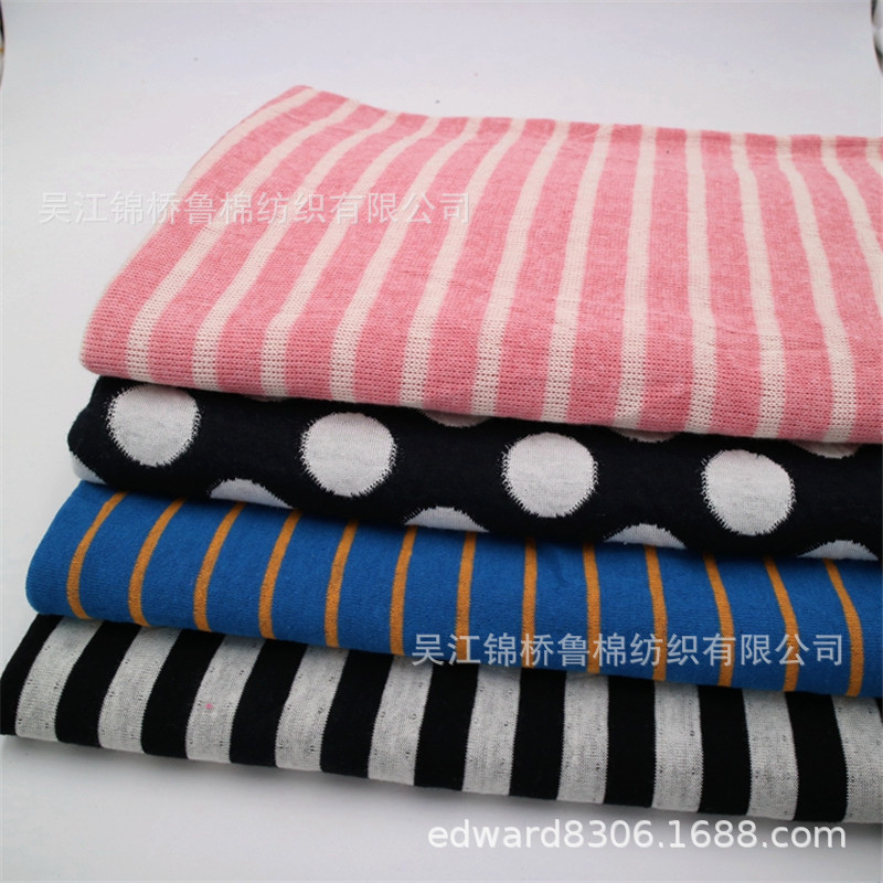 CVC棉毛布印花大小循环色织彩条子罗纹T/R麻灰汗布PK氨纶不倒绒布