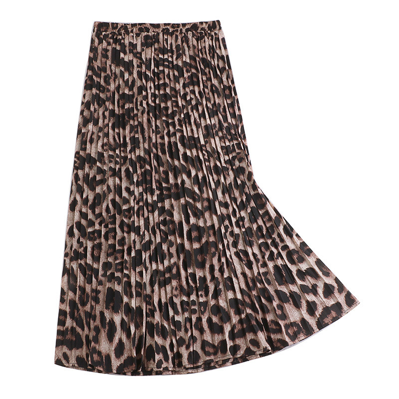 Leopard Pleated Skirt New Korean High Waist Slim Snake Print Medium Length Skirt Women's Skirt