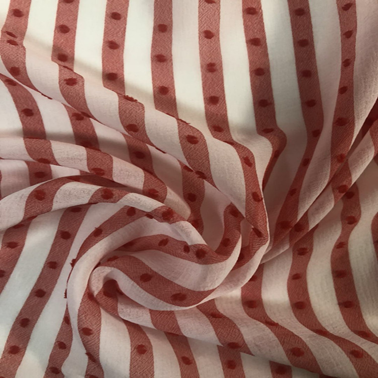 厂家直销 雪纺细条剪花 女装上衣衬衫连衣裙条纹雪纺剪花面料