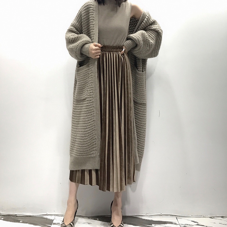 希族2019新款秋冬韓版羊絨毛衣女 寬松開衫純色百搭慵懶風針織衫