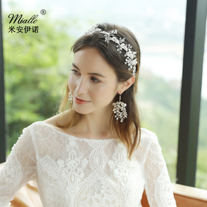 New Wedding Dress Headband with Diamond Alloy Leaf Handmade Hair Band New European and American Hair Accessories Bride J