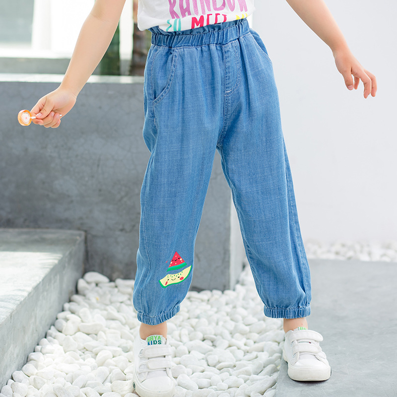 9003自營款 西瓜~竹節天絲棉柔軟牛仔童褲 女童春夏款收口童褲