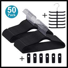 【定制】亚马逊天鹅绒塑料衣架 植绒衣架领带挂植绒夹子衣架配件