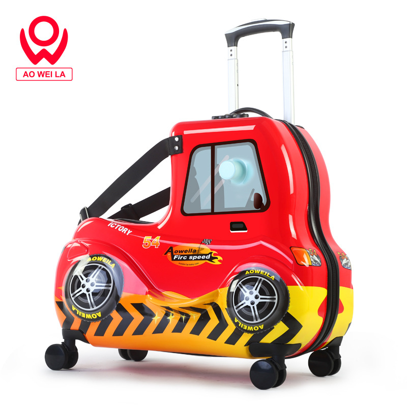 Aoweila/網(wǎng)紅兒童可坐可騎萬向輪木馬拉桿箱汽車圖案行李箱旅行箱