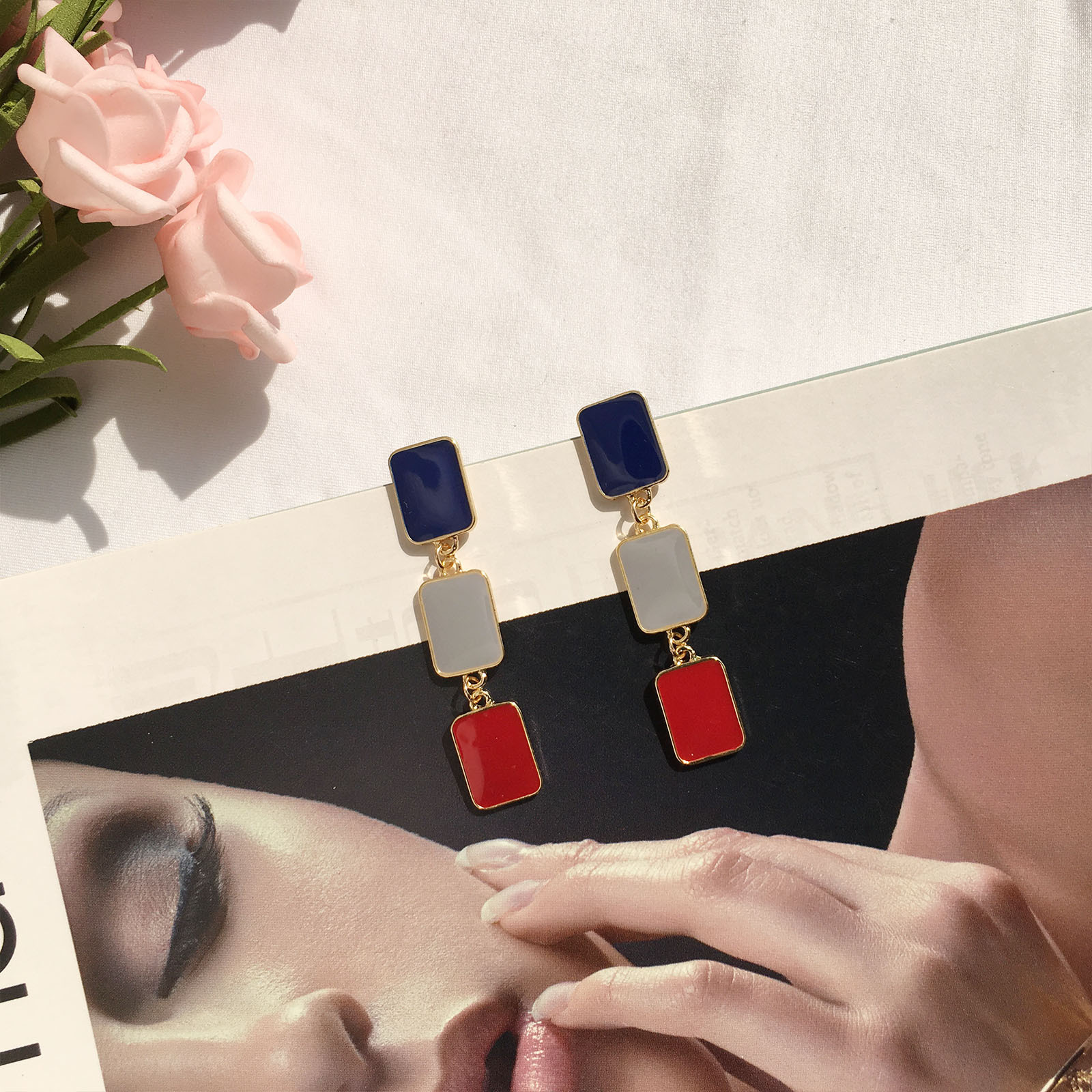 Long Simple Square Contrast Color Glaze Earrings display picture 5
