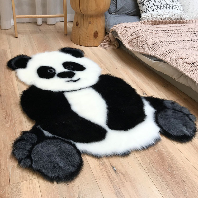 熊猫长方形仿动物毛家居地毯 卧室客厅书房防滑加厚水洗毛绒地垫