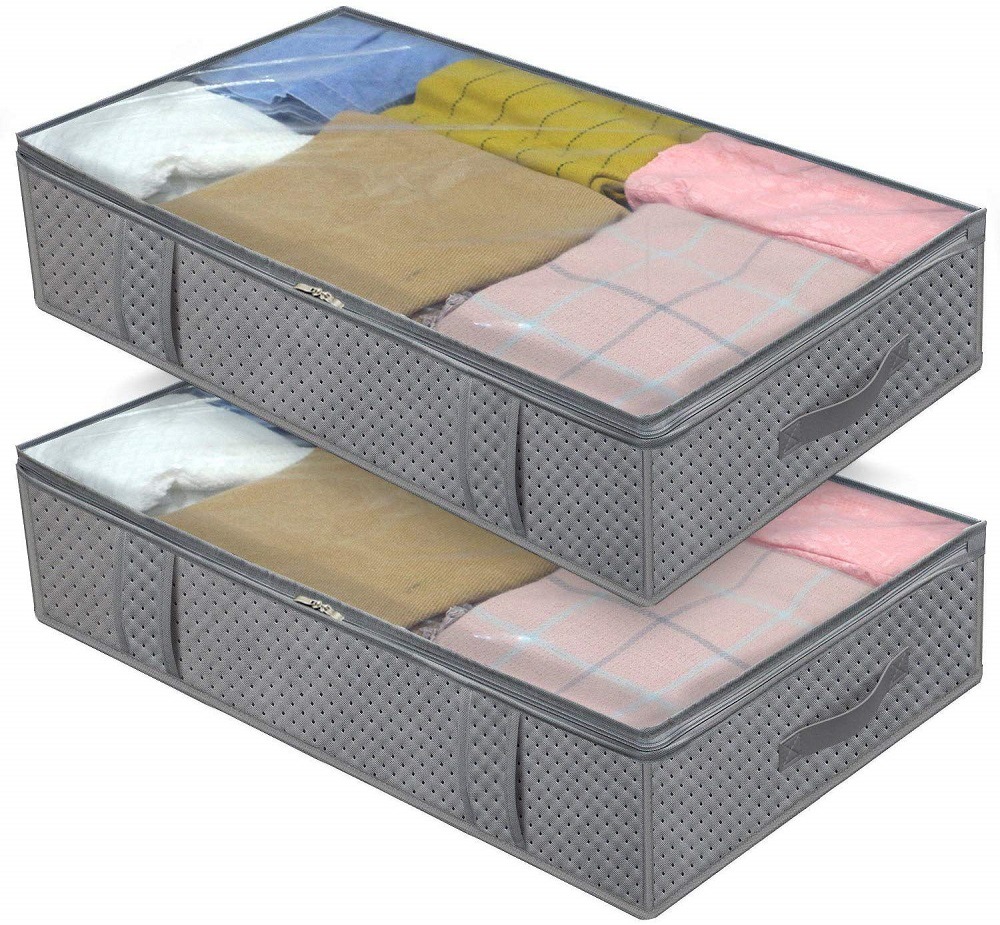 Caja de almacenamiento de fondo de cama edredón bolsa de almacenamiento a prueba de polvo ropa plegable extra grande bolsa organizadora a prueba de humedad tela no tejida paquete de 2