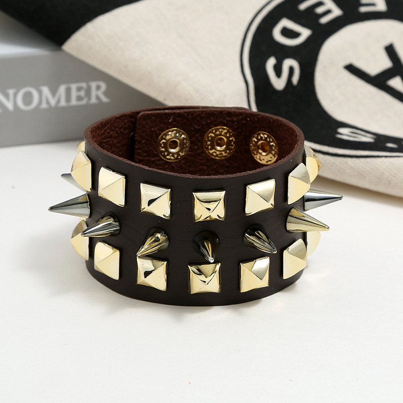 Menu0027s Faux Leather Bracelet Punk Spike Stud Bracelet Jewellery