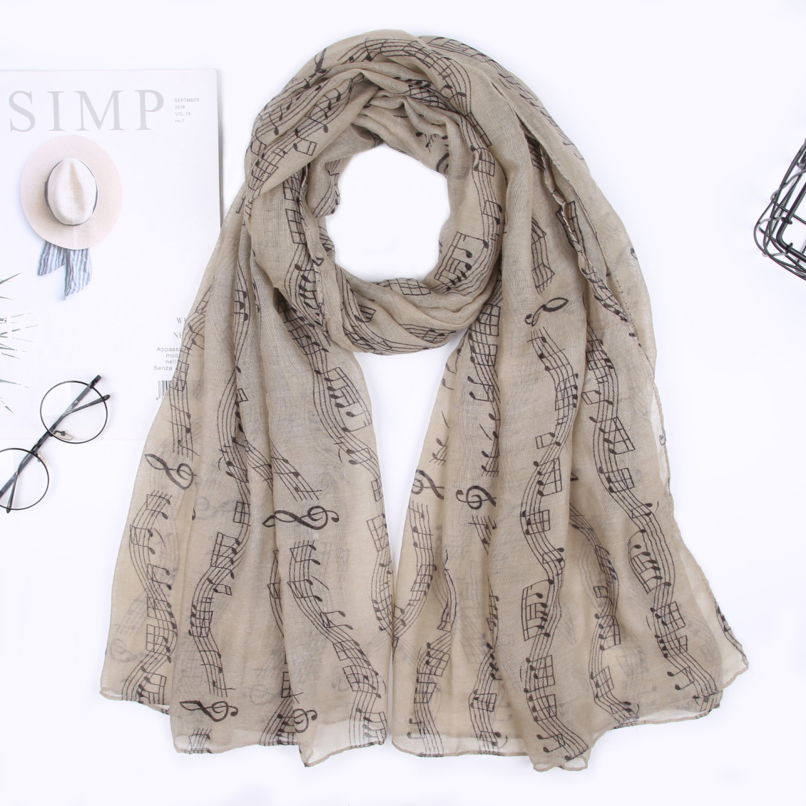 Women's Simple Style Notes Polyester Scarf display picture 9