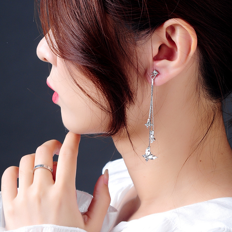 Korean Butterfly Earrings Fashion Niche Flower Earrings Long Earrings Women display picture 10