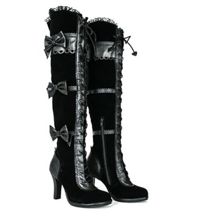 Long-barrel bow front lace high-heeled boots