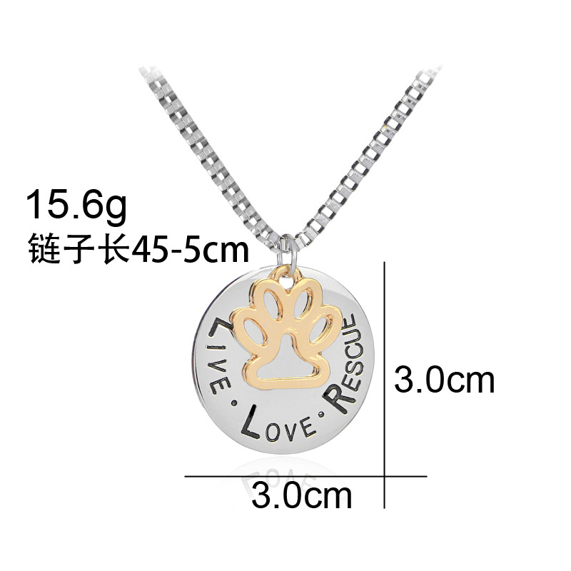 lettering round hollow cat claw pendant necklace letters Love Rescue dog claw necklace wholesale nih