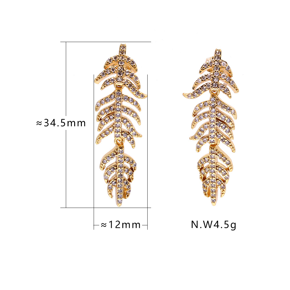 Boucles D&#39;oreilles Feuille Plaquées Or Zircon Mode En Gros display picture 6