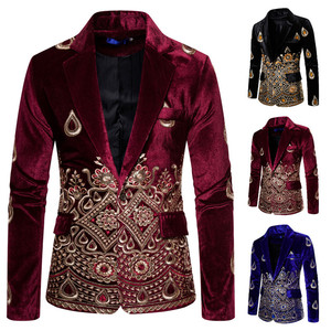Wine red velvet men youth jazz dance blazers Stage performance dress suits gogo dancers choir host magician embroidery coat suit for man