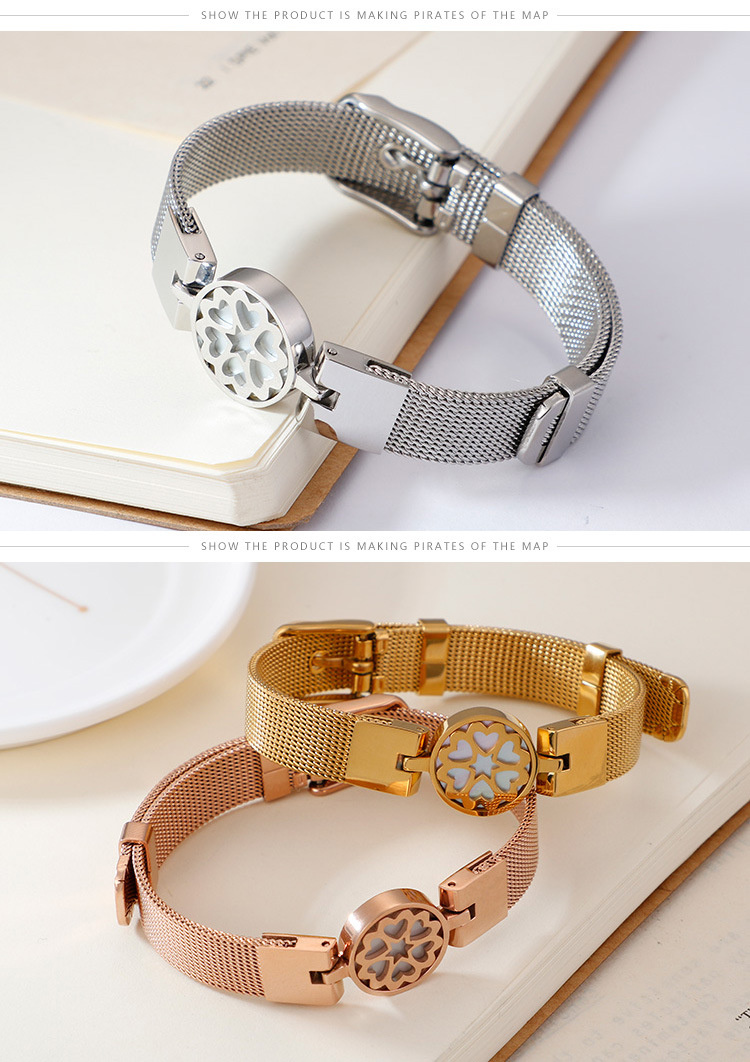 Heart Pattern Japanese And Korean Style New Stainless Steel Electroplated Heart-connected Mesh Strap Bracelet Three Colors Optional For Girlfriend