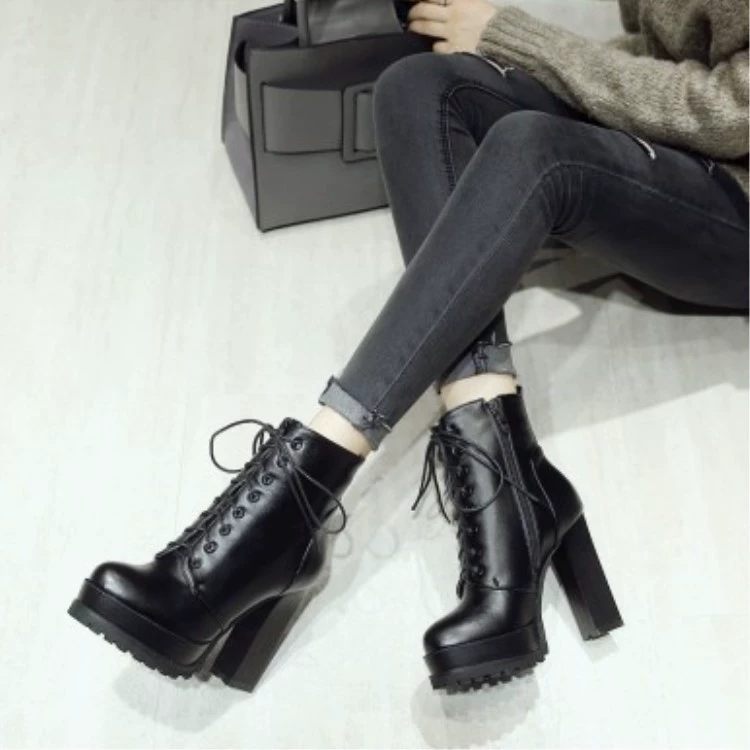 Внешняя торговля женская обувь 2019 осень-зима Внешняя торговля Ботинки Martin на шнуровке на толстой платформе на водном каблуке осенние короткие сапоги женская обувь ботинки 43