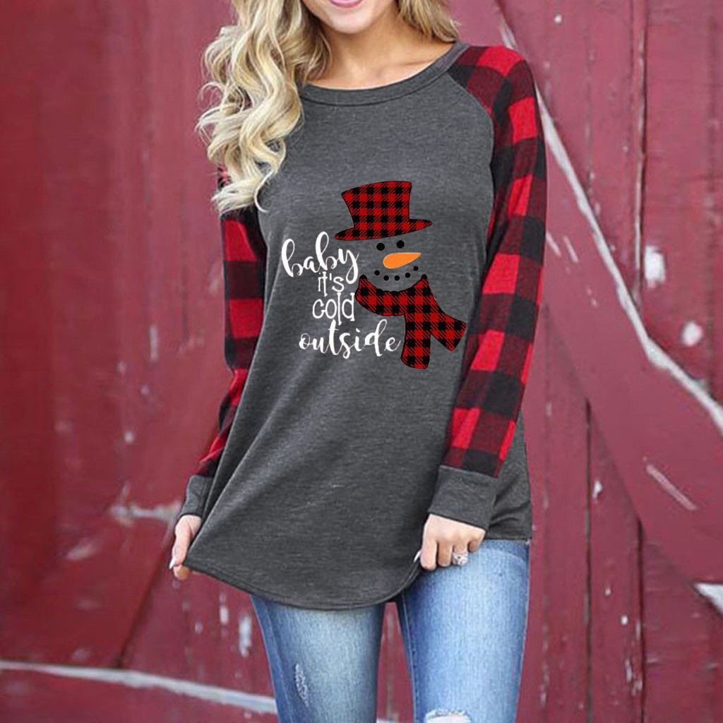 Regular Sleeve Sleeve Type Wholesale Women'S Fashion Plaid Long Sleeve Printing T-Shirts