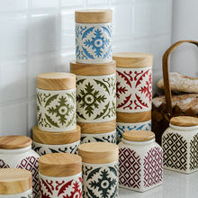 跨進專供木蓋陶瓷儲物罐創意廚房雜糧收納咖啡零食茶葉瓶密封罐