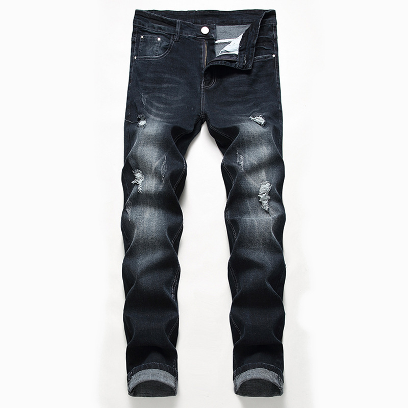 Jean délavé pour homme, pantalon en denim élastique à jambes droites, tendance et décontracté_voghion.com