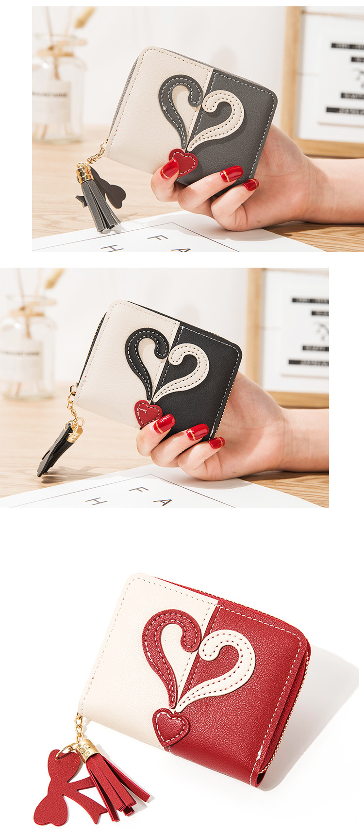 Women's Heart Shape Pu Leather Tassel Zipper Wallets display picture 3