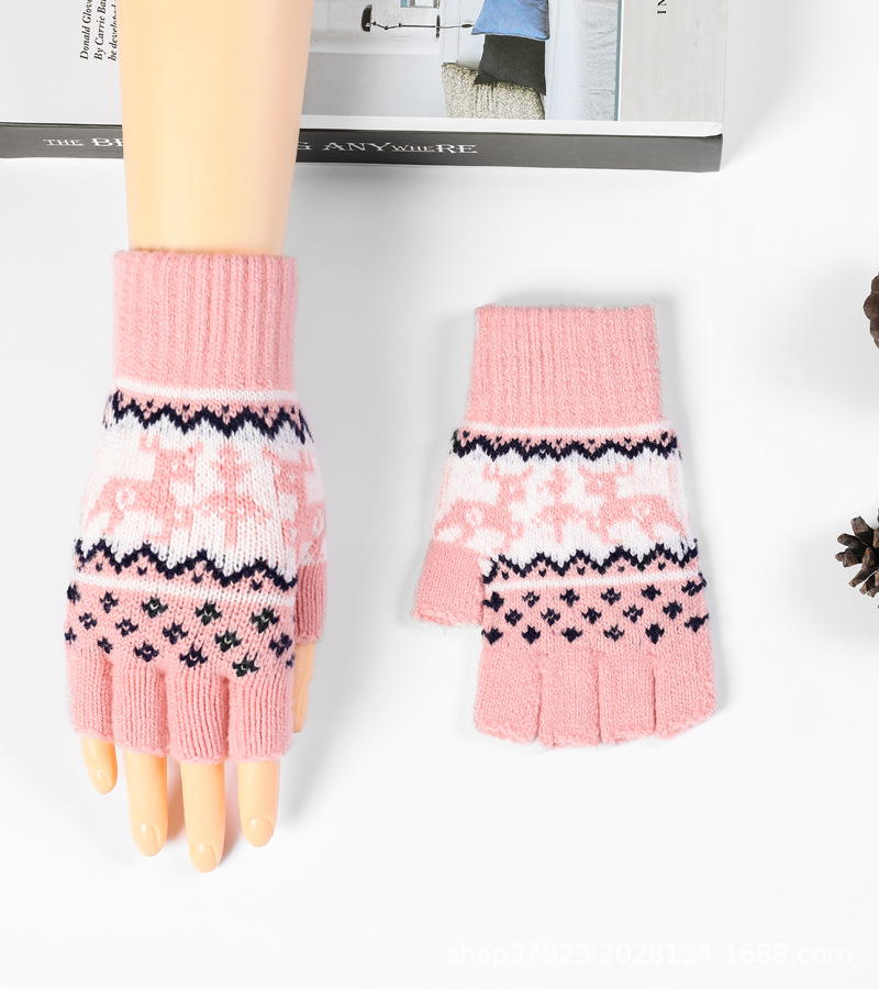 Otoño e invierno medio dedo guantes hombres y mujeres engrosado dedo abierto cálido estudiante escritura estilo coreano ciervo pareja guantes trabajo adulto