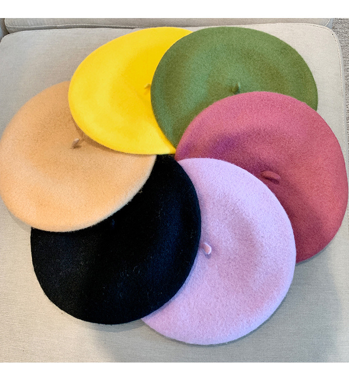 105g Weight Beret Hat Hats Type Daily Occasion Woolen Material Solid Color Pattern Winter, Spring, Autumn Season Women's Gender Plush Design Korean Style Style Eaveless Rim Women's Korean Style Solid Color Plush Eaveless Beret Hat 25