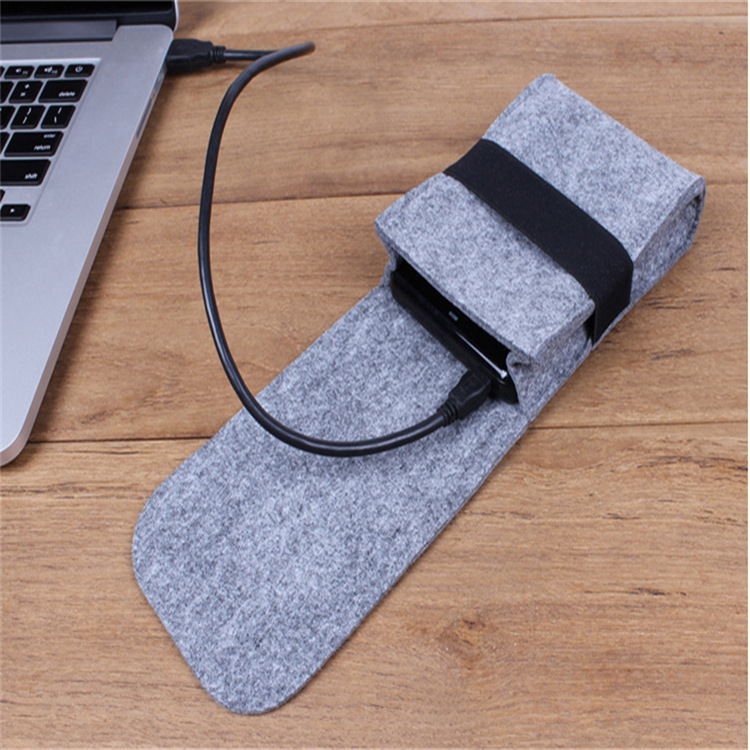 厂家供应 简约时尚 复古毛毡数码收纳包 数据线电源鼠标收纳包
