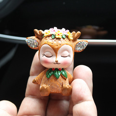 汽車用品創意擺件男女 網紅ins小鹿車內飾品公仔車載擺件女